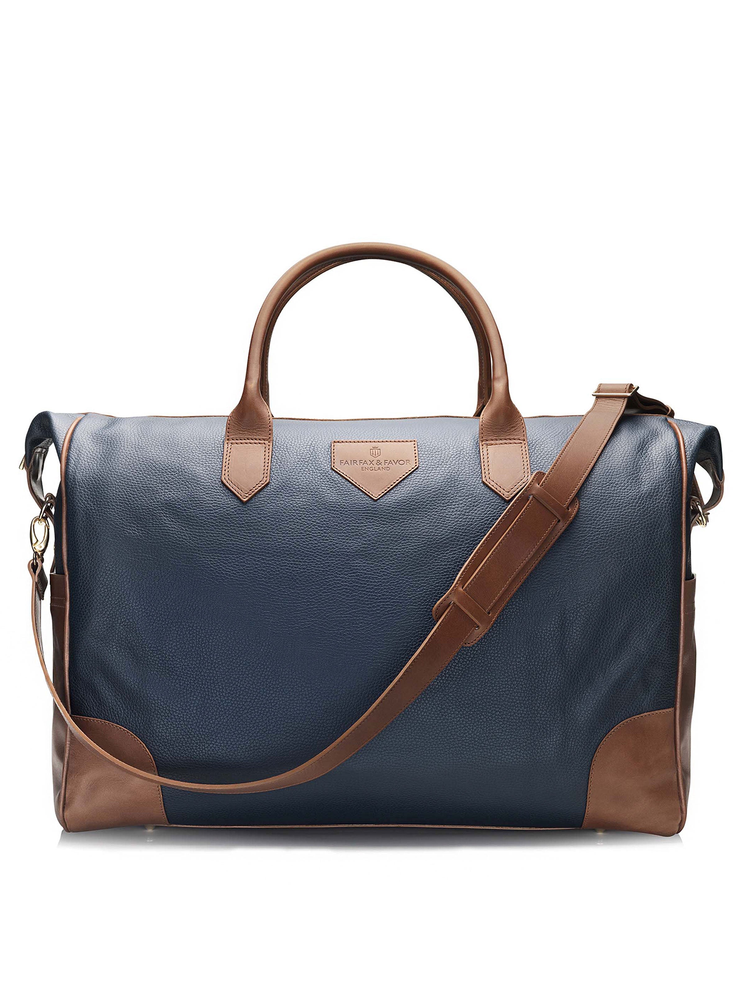The Refurbished Cadogan Travel Bag Tan & Navy Blue Leather ReFavored