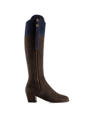 Refurbished Heeled Regina (Regular Fit) - Chocolate & Navy Suede