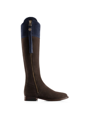 Refurbished Regina (Narrow Fit) - Chocolate & Navy Suede