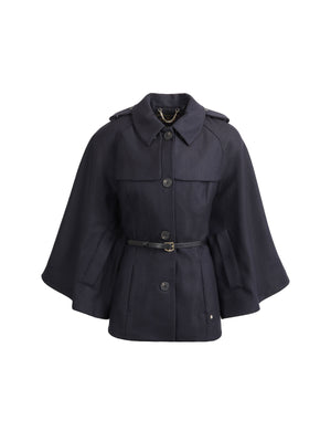 The Sienna Wool Cape - Navy Herringbone