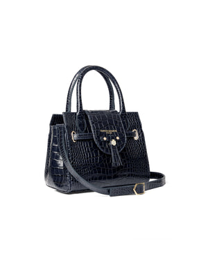 The Mini Windsor Handbag - High Shine Navy Croc