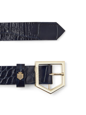The Sennowe Belt - High Shine Navy Croc