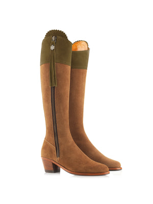 The Heeled Regina (Narrow Fit) - Tan &amp; Olive Suede