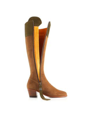 The Heeled Regina (Narrow Fit) - Tan &amp; Olive Suede