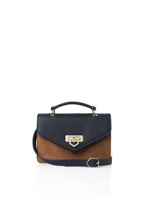 The Loxley Mini Cross Body Bag - Tan &amp; Navy Suede