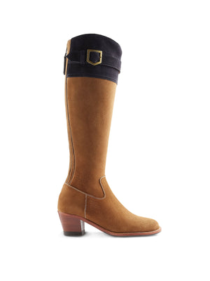 The Heeled Olympia - Tan &amp; Navy Suede