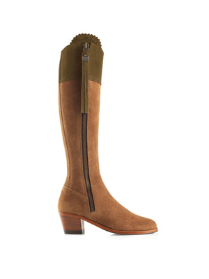 The Heeled Regina (Narrow Fit) - Tan & Olive Suede