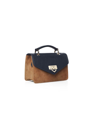 The Loxley Mini Cross Body Bag - Tan &amp; Navy Suede